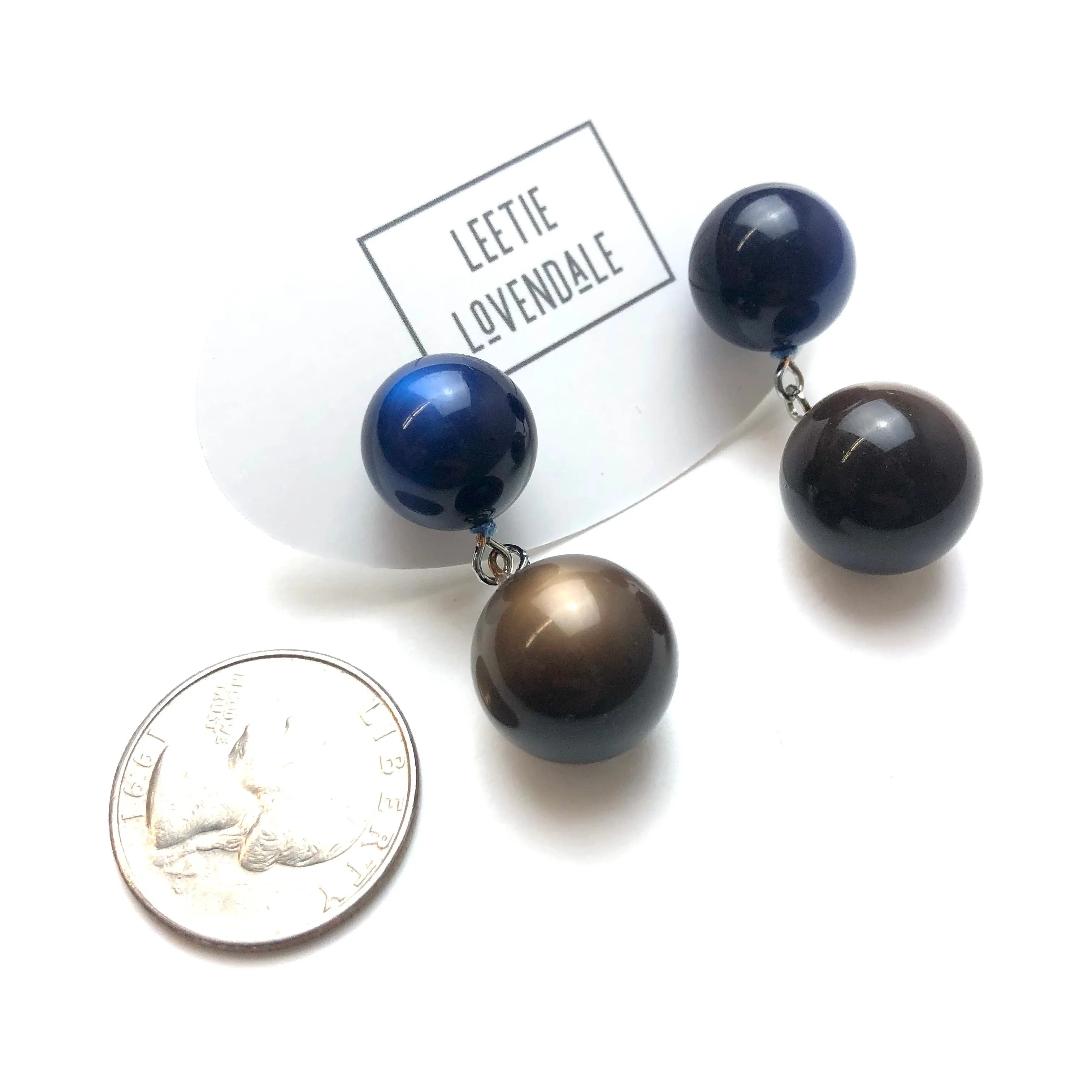 Navy and Chocolate Moonglow Lollipop Drop Earrings