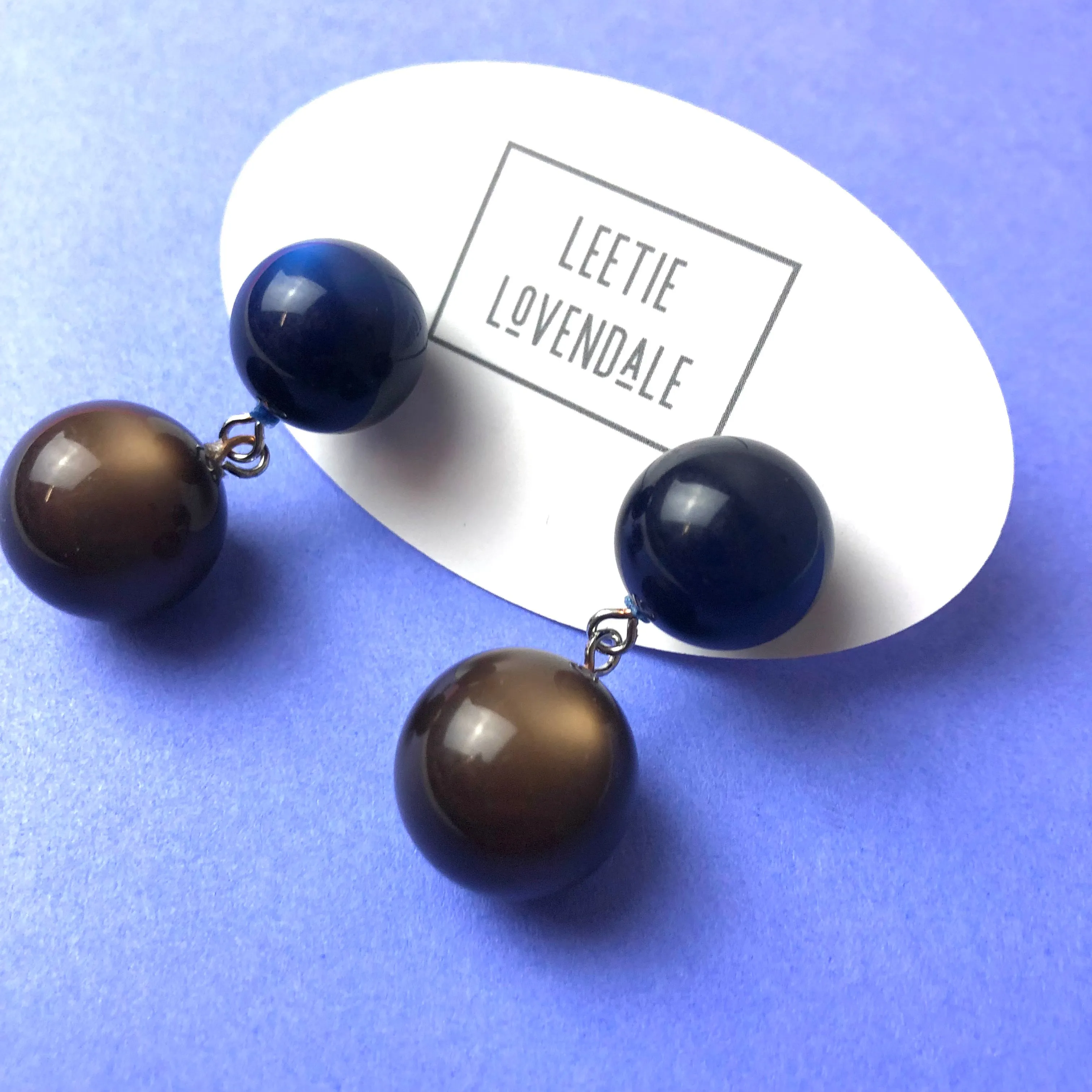 Navy and Chocolate Moonglow Lollipop Drop Earrings