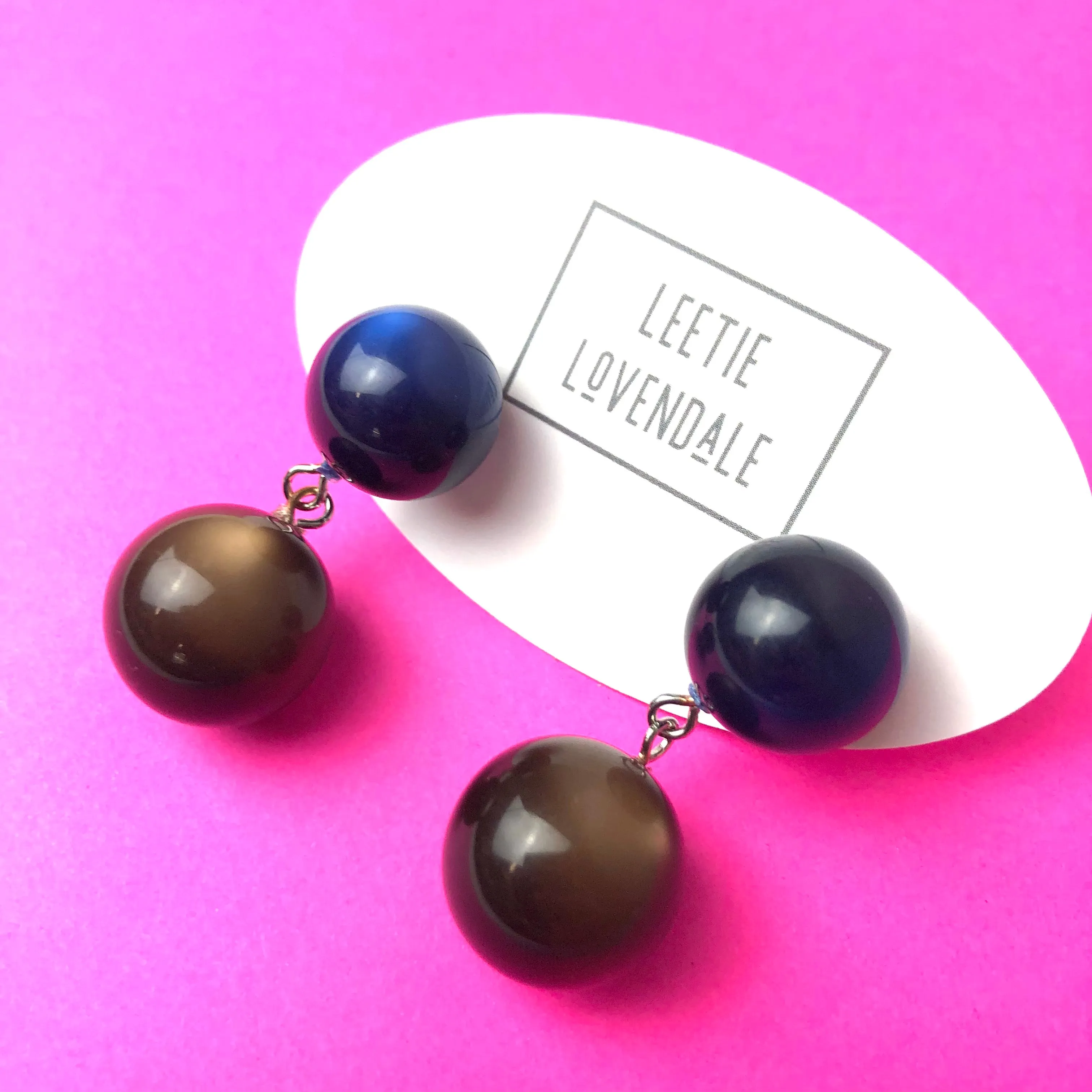 Navy and Chocolate Moonglow Lollipop Drop Earrings