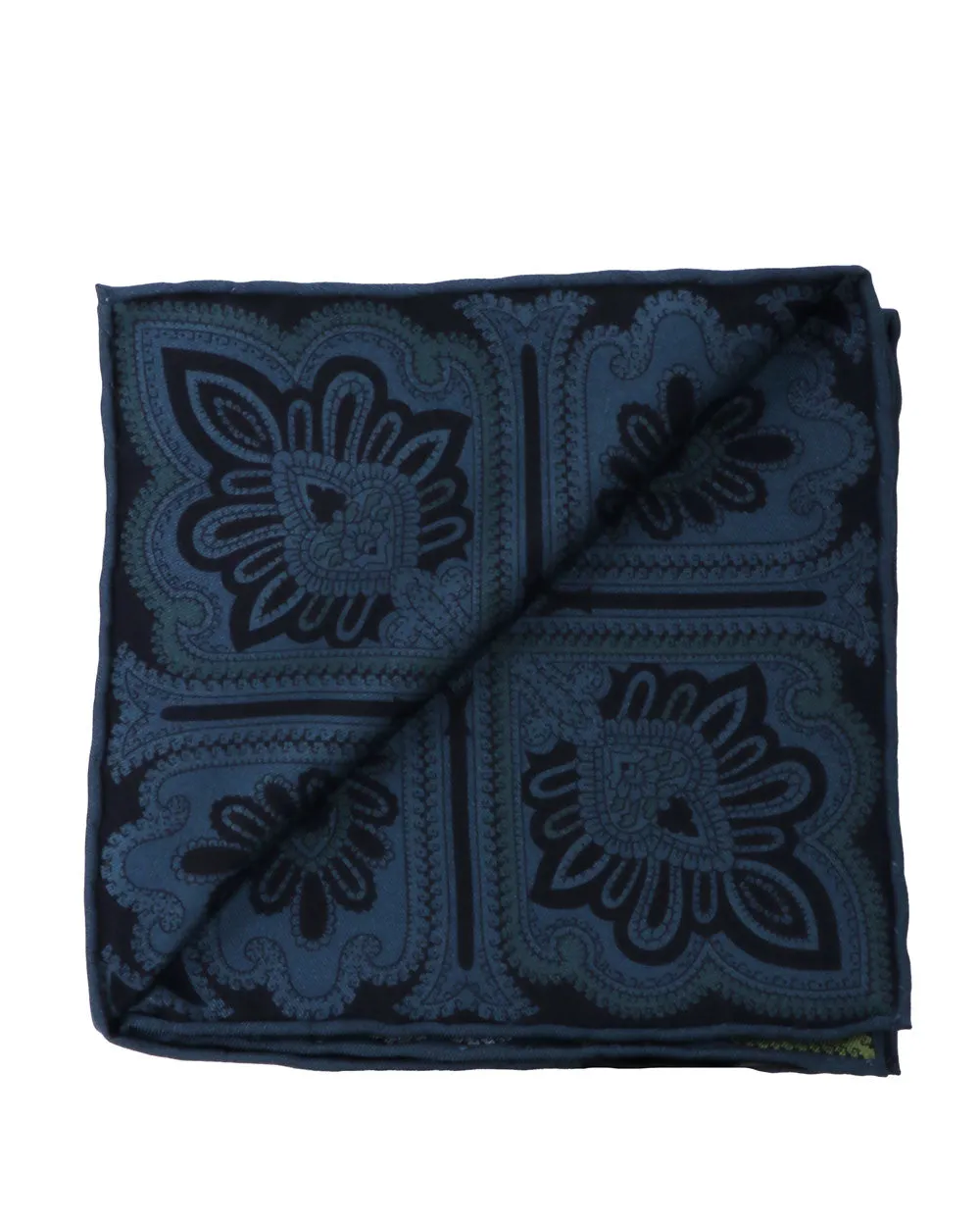 Navy Blue and Green Paisley Pocket Square