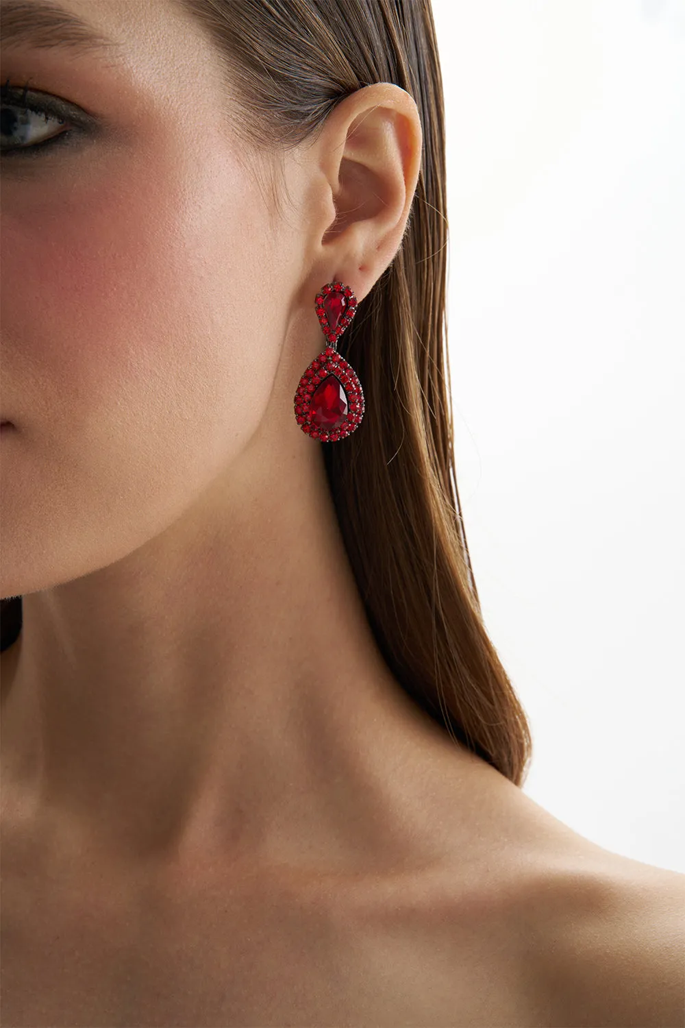 Nicole Red Crystal Drop Earring