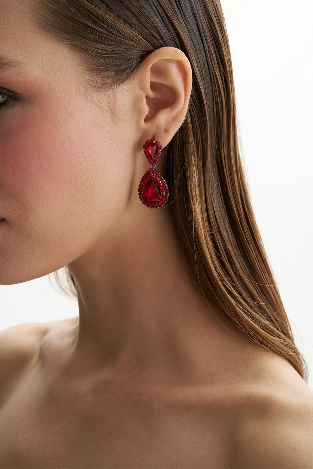 Nicole Red Crystal Drop Earring