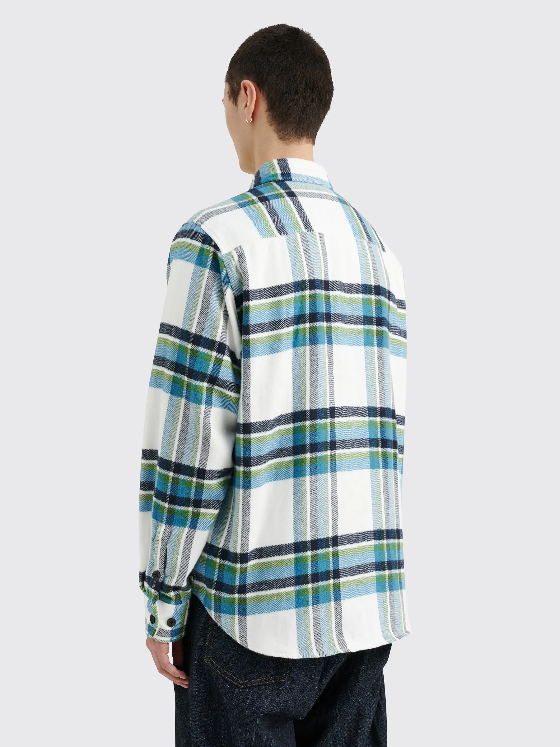 Noah Herringbone Heavyweight Flannel Shirt White / Navy