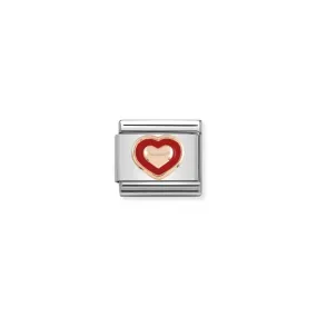 Nomination Composable Classic Link RELIEF HEART WITH RED BORDER in Stainless Steel Enamel and 9K Gold *