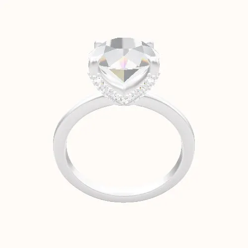 Open Solitaire Engagement Ring With Double Pave V Prong Head