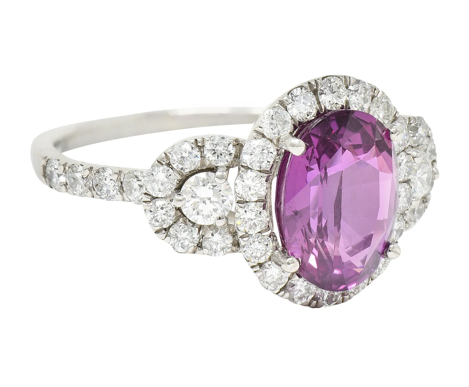 Orianne 3.10 CTW Pink Sapphire Diamond Platinum Triple Halo Ring