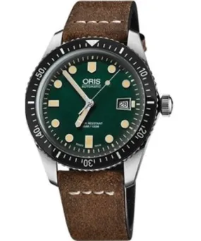 Oris Divers Sixty-Five Green Dial Brown Leather Strap Men's Watch 01 733 7720 4057-07 5 21 02 01 733 7720 4057-07 5 21 02