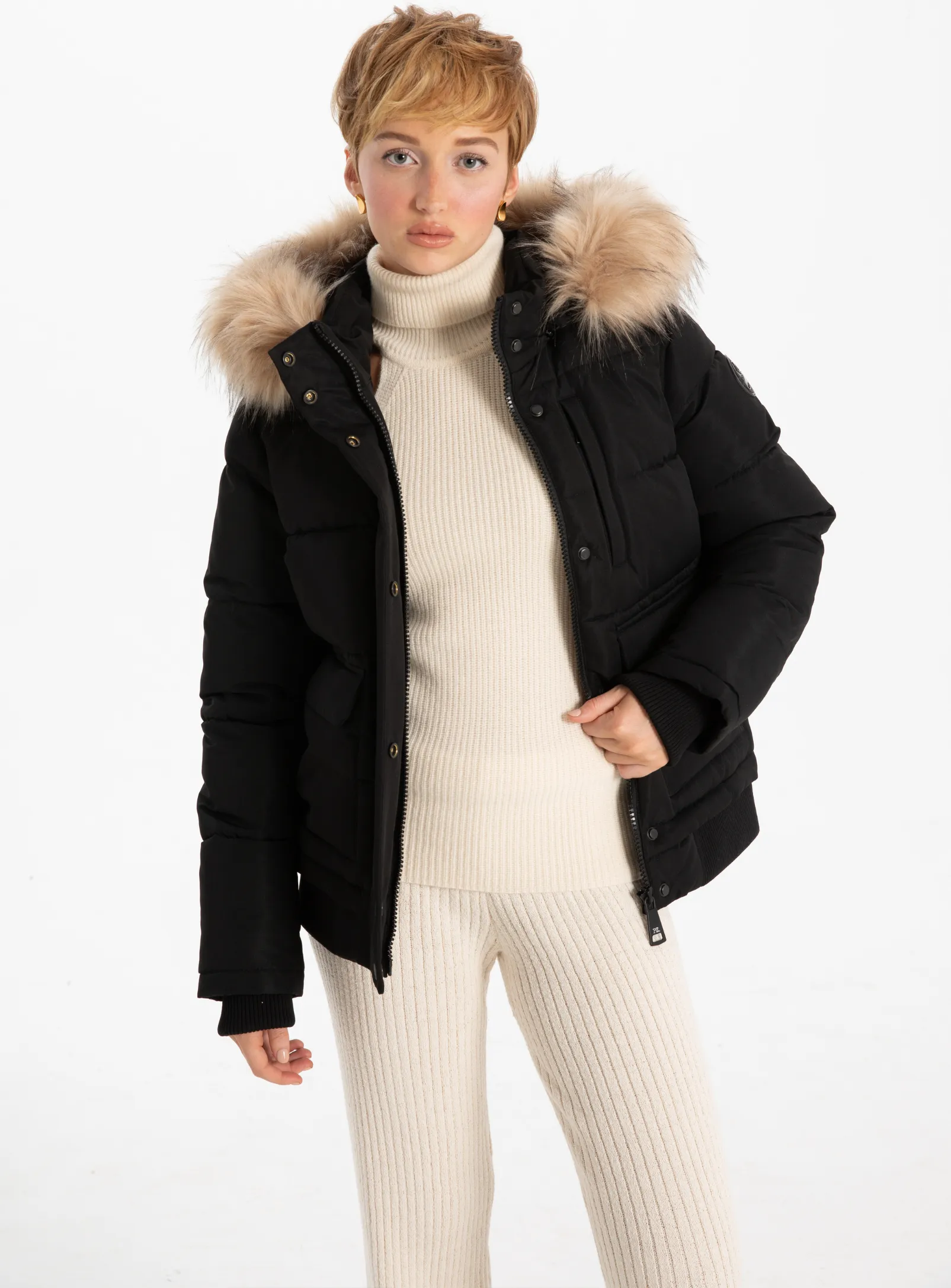 OVALIA | Removable Hood &Fur Bomber|| OVALIA | Capuche amovible et bomber en fourrure