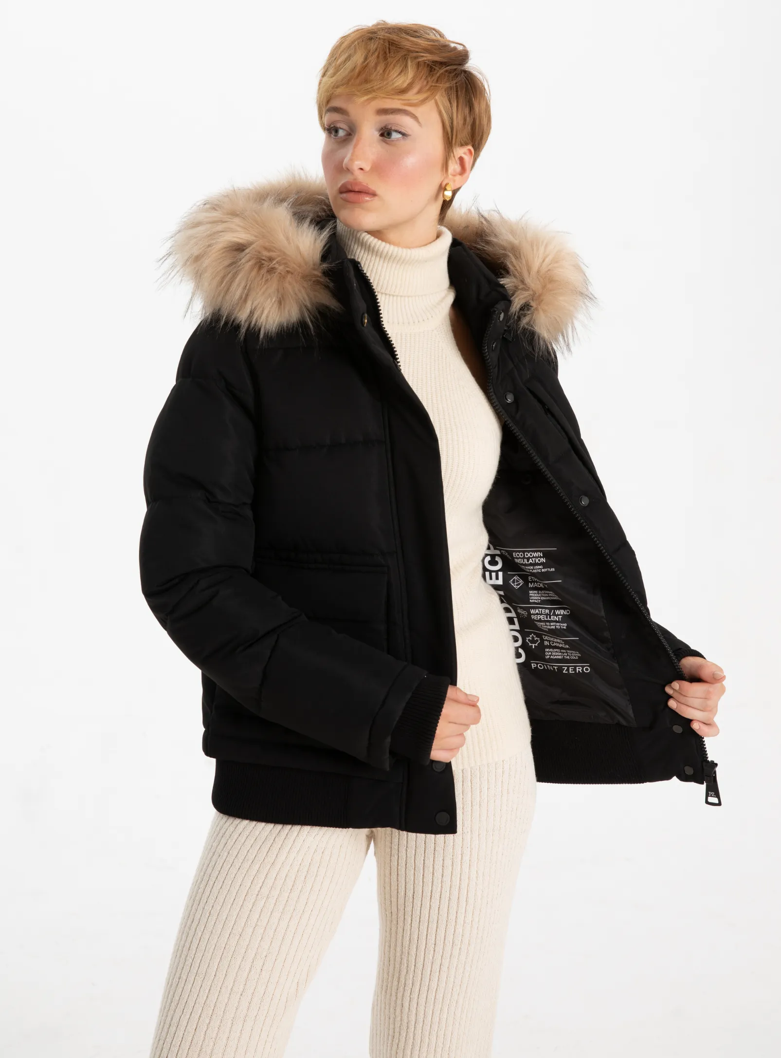 OVALIA | Removable Hood &Fur Bomber|| OVALIA | Capuche amovible et bomber en fourrure