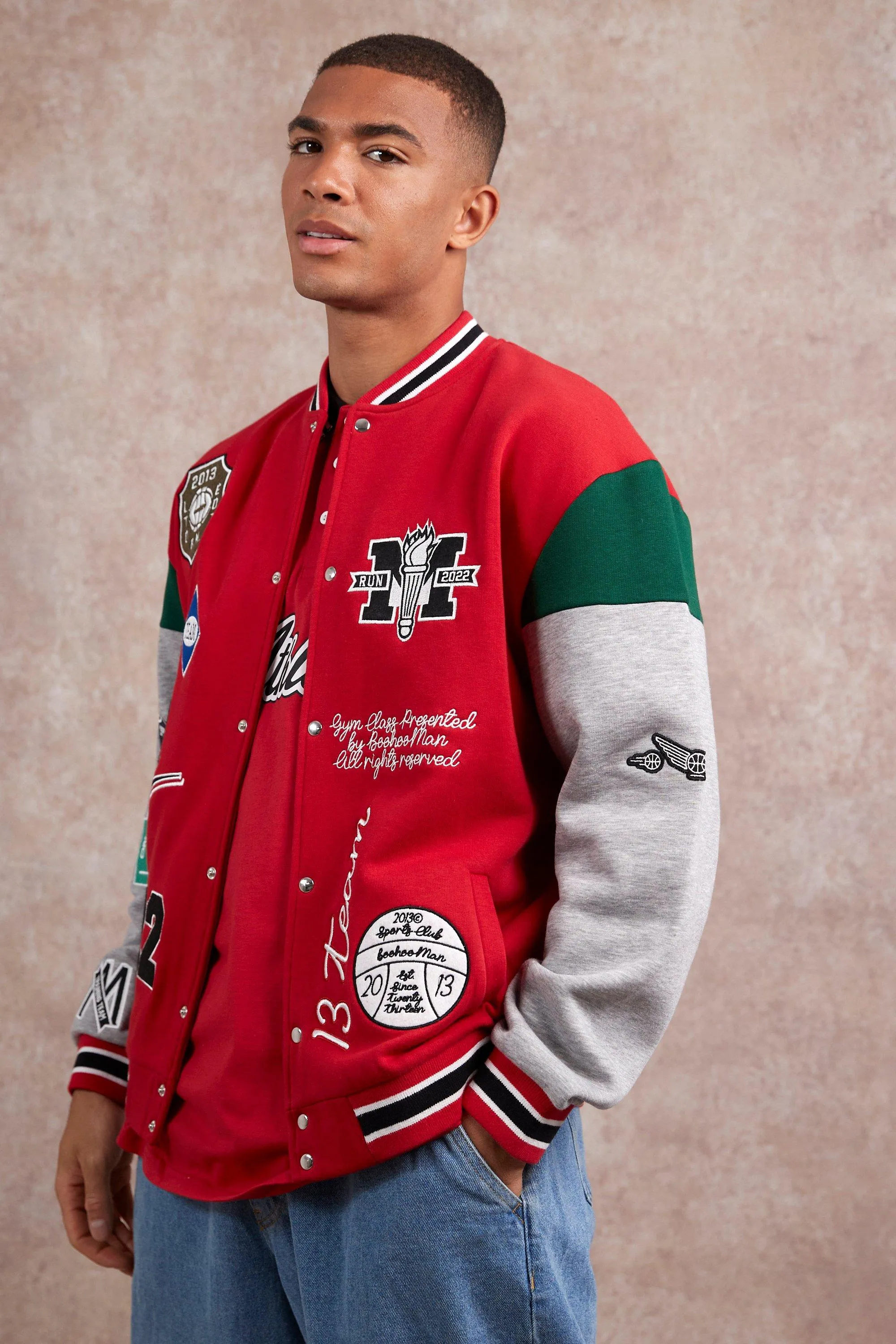 Oversized Multi Badge Gym Class Jersey Bomber