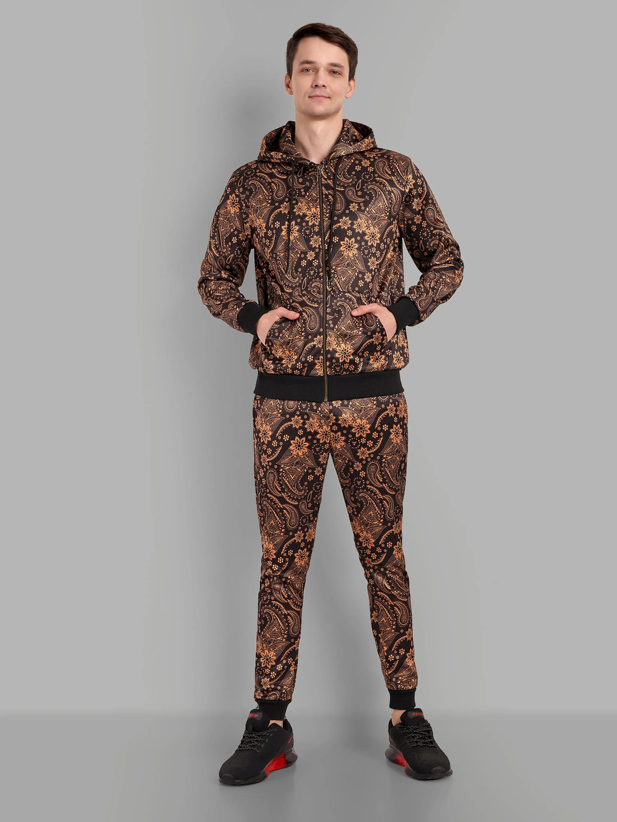 Paisely Design Printed Golden Bomber Style Jacket with Pant Co ord Sets Mens