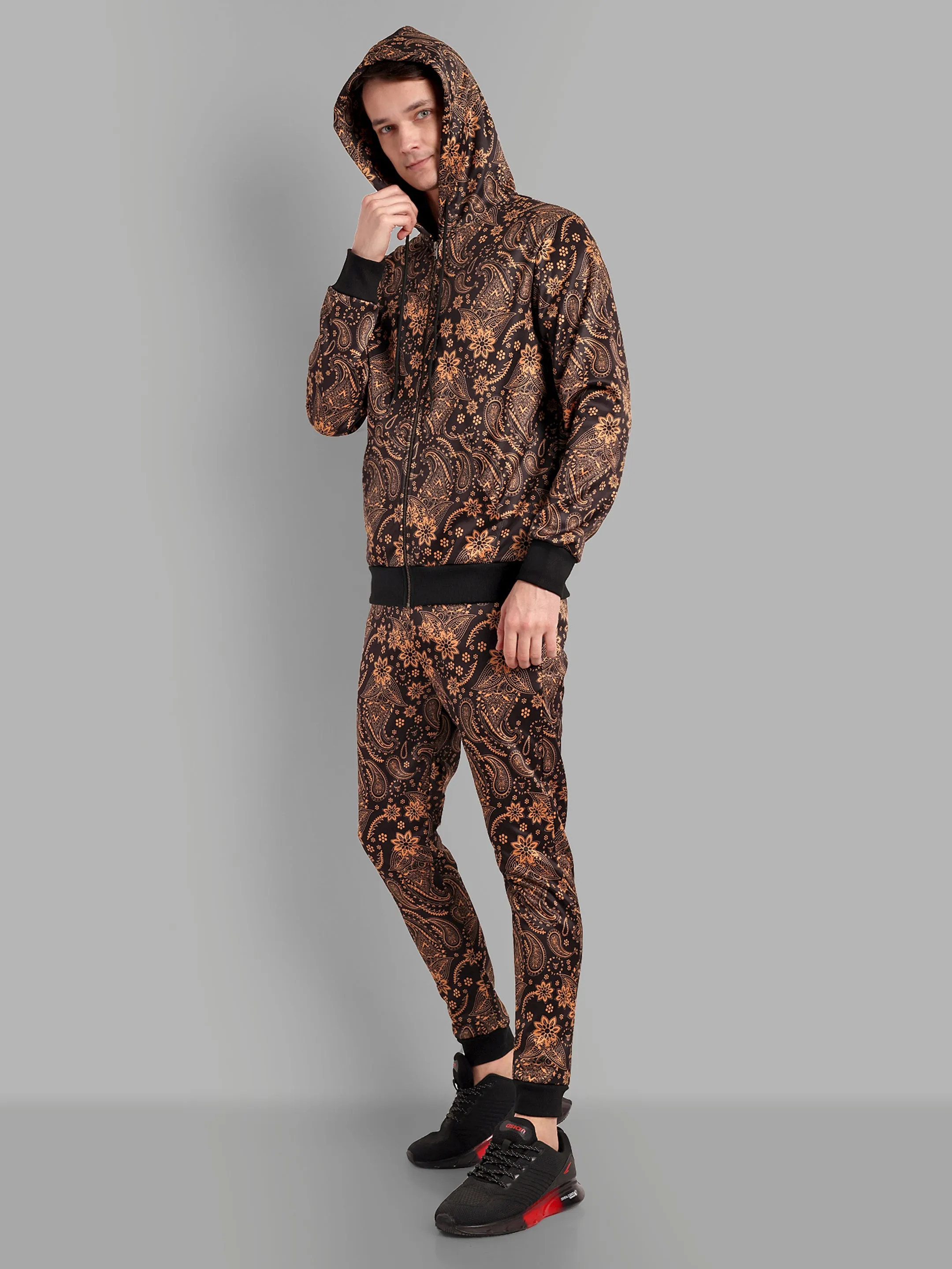 Paisely Design Printed Golden Bomber Style Jacket with Pant Co ord Sets Mens