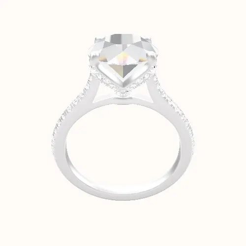 Pave Cathedral Engagement Ring With Pave Petal Four Prong Head