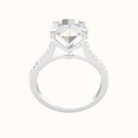 Pave Cathedral Engagement Ring With Pave Petal Four Prong Head