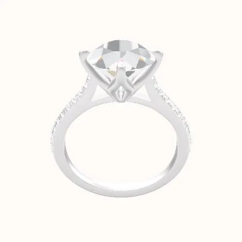 Pave Cathedral Engagement Ring With Petal Compass Prong Head