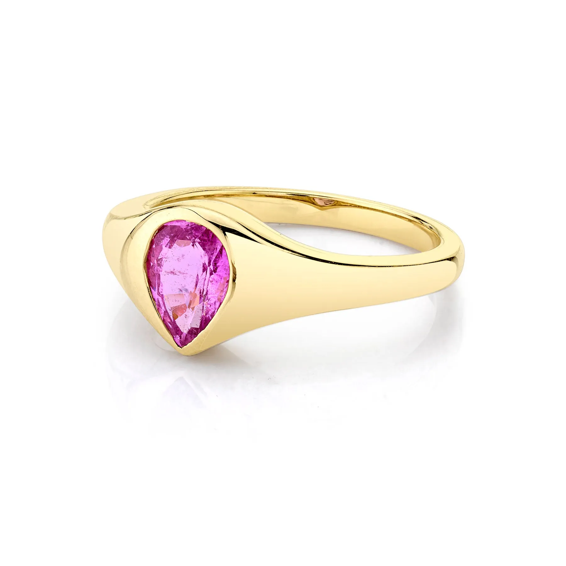 Pear Flush Set Signet - Pink Sapphire / 14k Yellow Gold