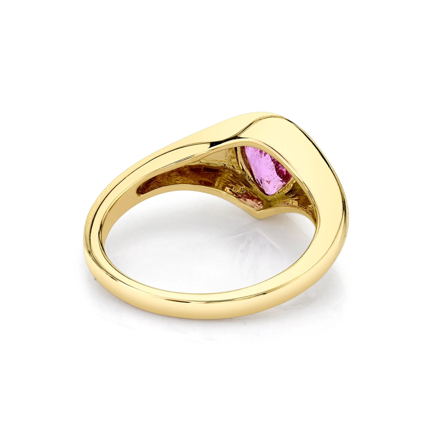 Pear Flush Set Signet - Pink Sapphire / 14k Yellow Gold