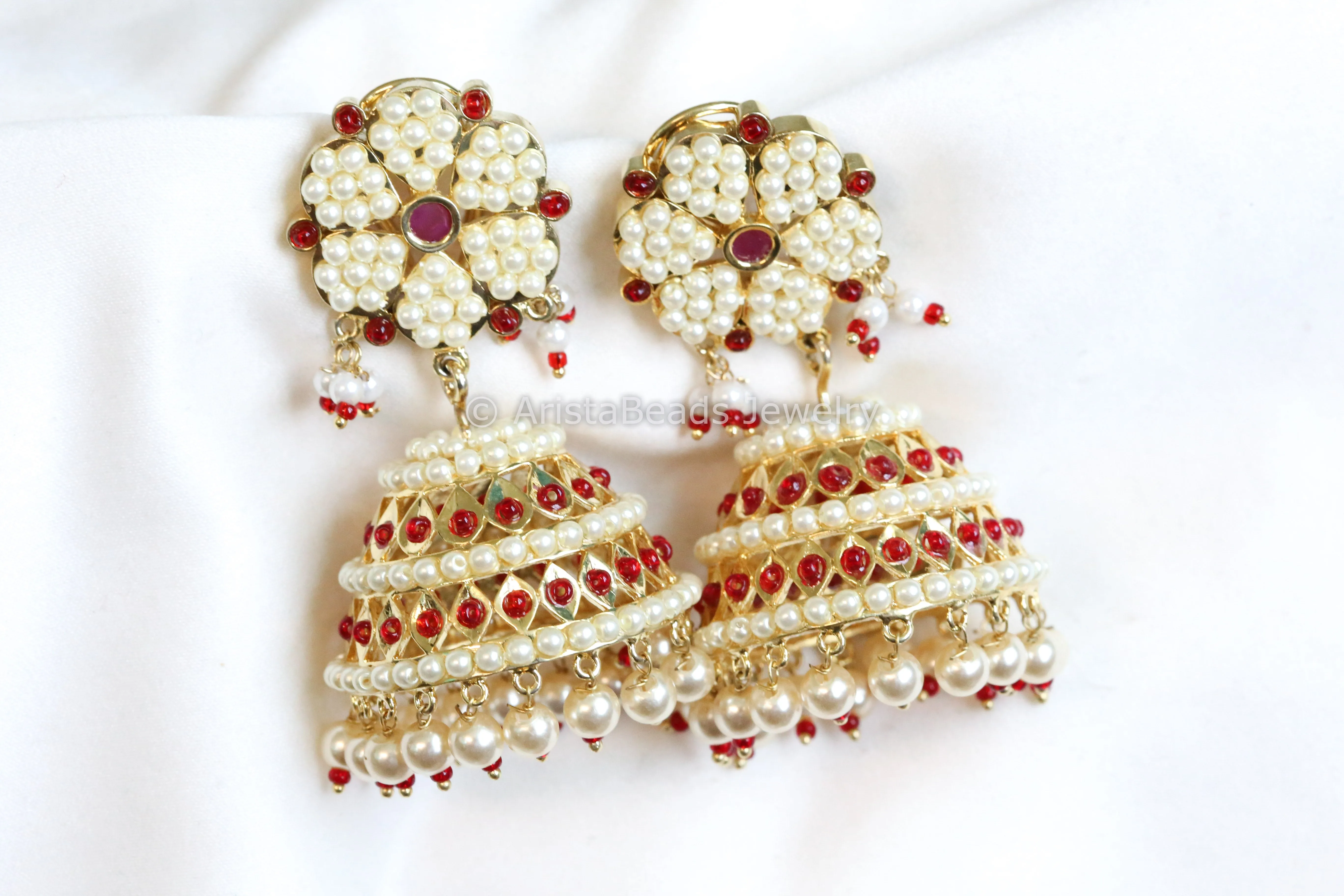 Pearl Jhumka - Red