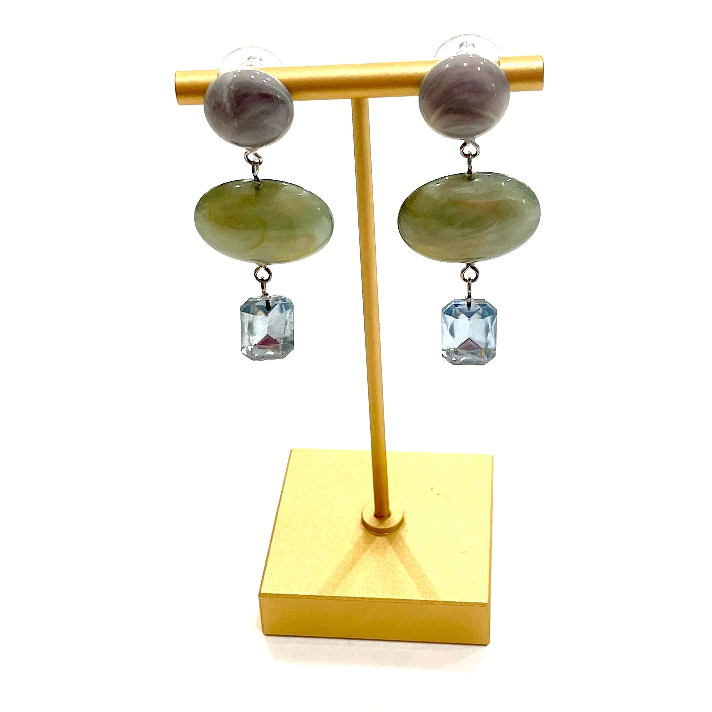 Pearl light sapphire & Marbled Grey Trinket Earrings