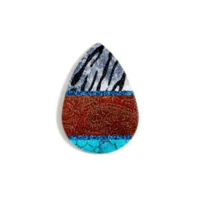 Pendants, Leatherette, Teardrop, Zebra Print, Turquoise, Brown, 5.5cm