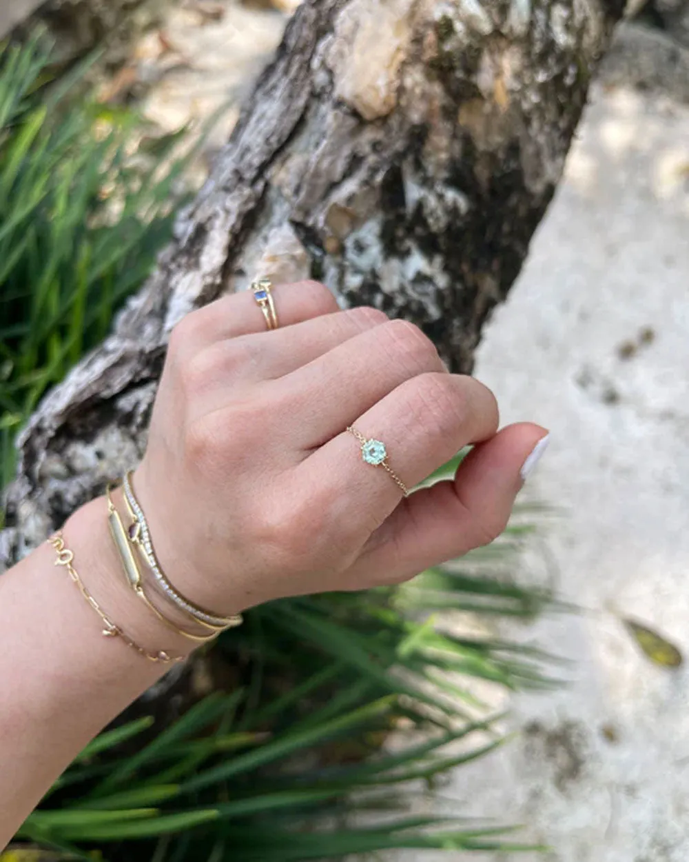 Petite Green Tourmaline Hexagon Chain Ring