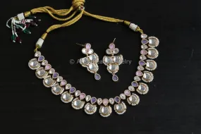 Pink & Lavender Polki Kundan Set