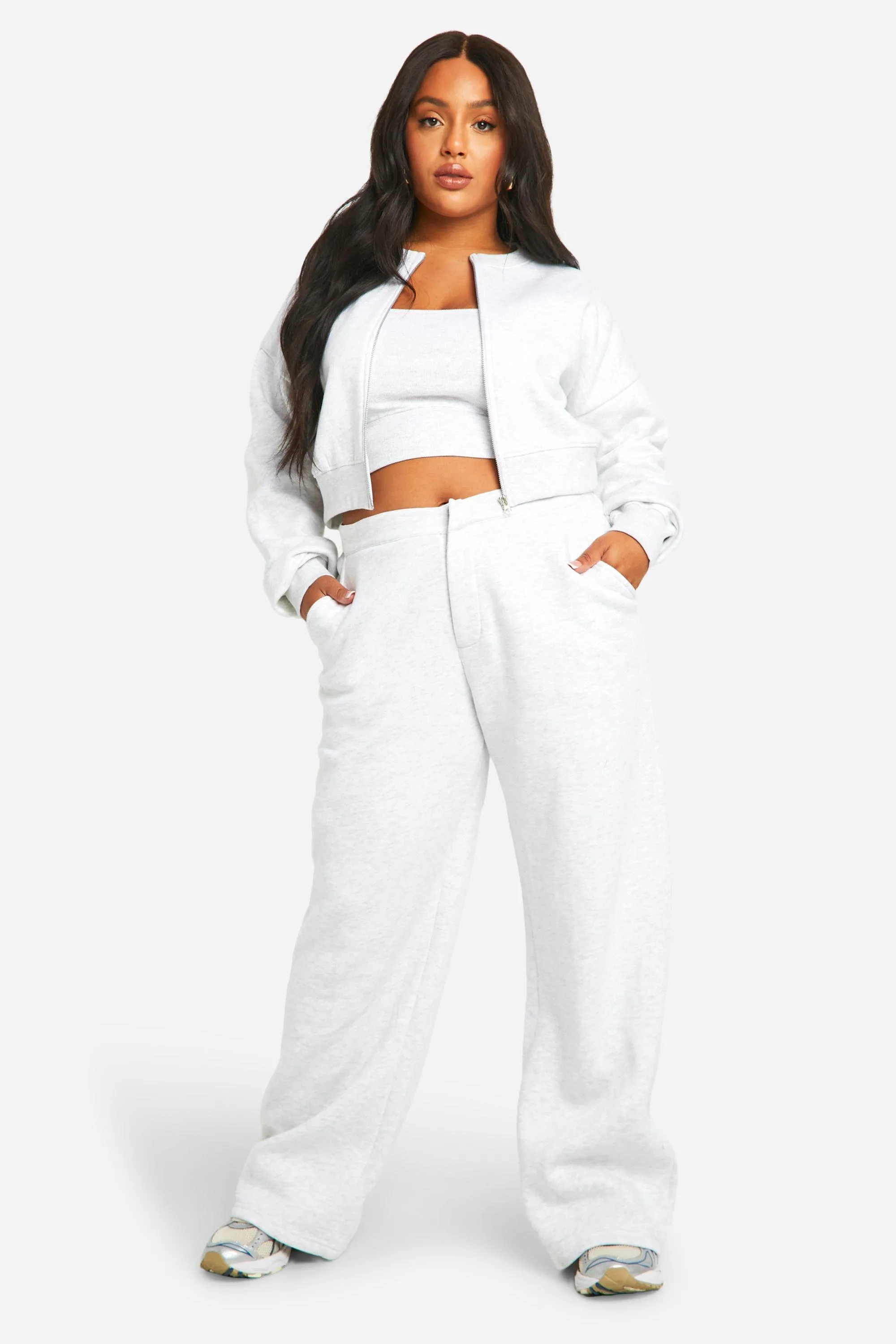 Plus Boxy Crop Bomber And Tailored Straight Leg Sweatpant Tracksuit