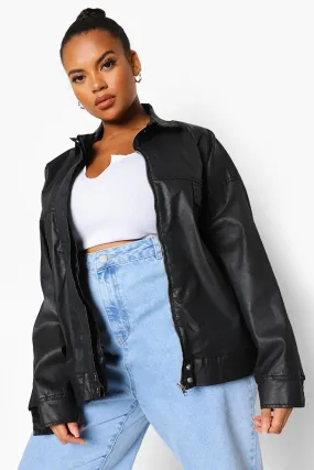 Plus Coated Denim Oversized Bomber Jacket