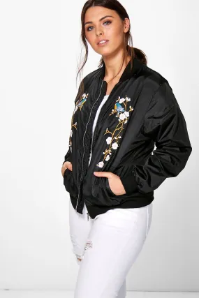 Plus Mel Floral Bird Embroidered Bomber Jacket