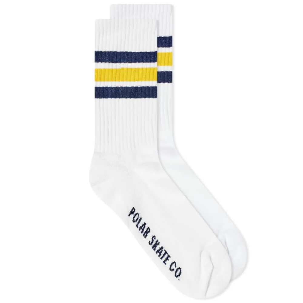 Polar Skate Co. Stripe SocksWhite, Navy & Yellow