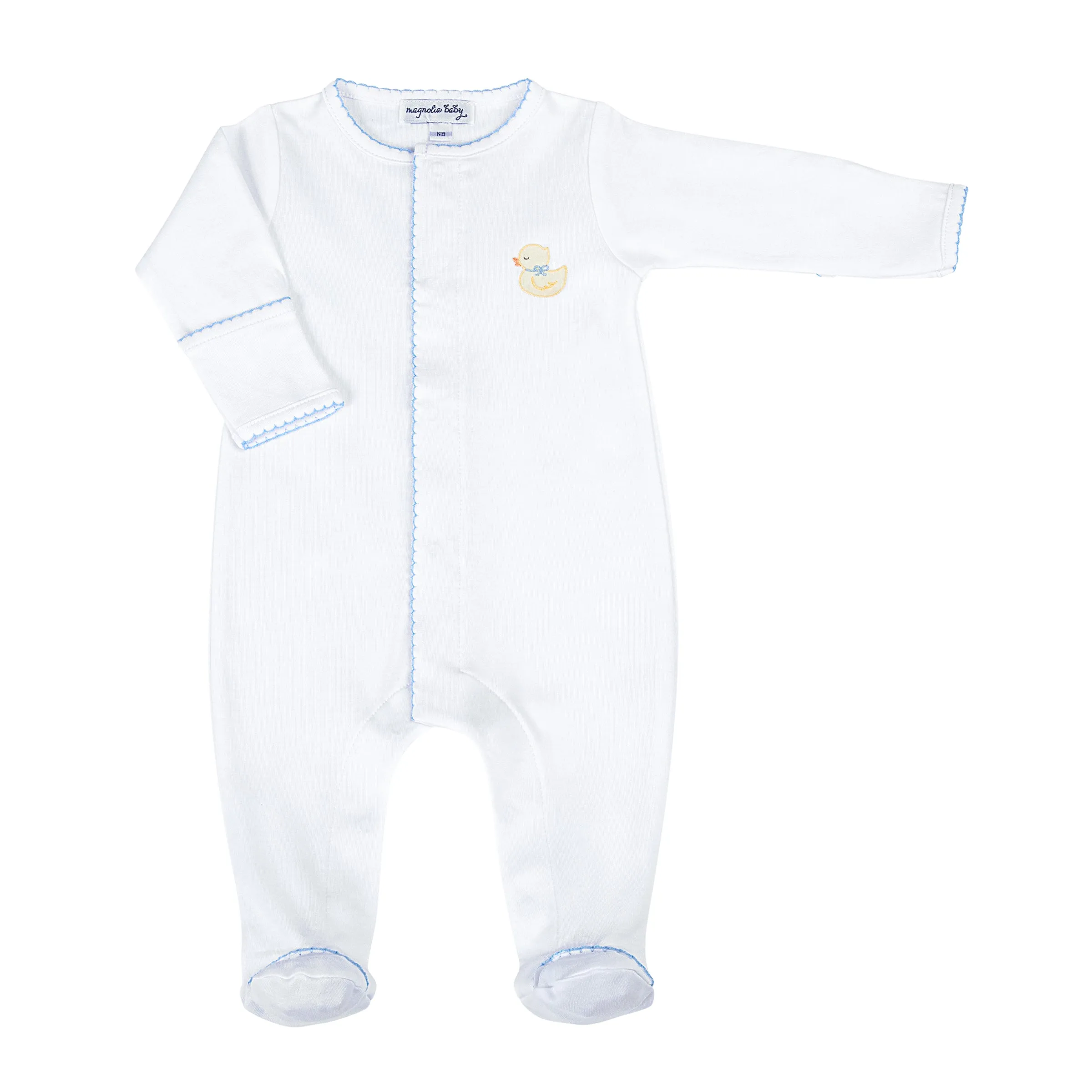 Precious Ducklings Embroidered Footie- Light Blue