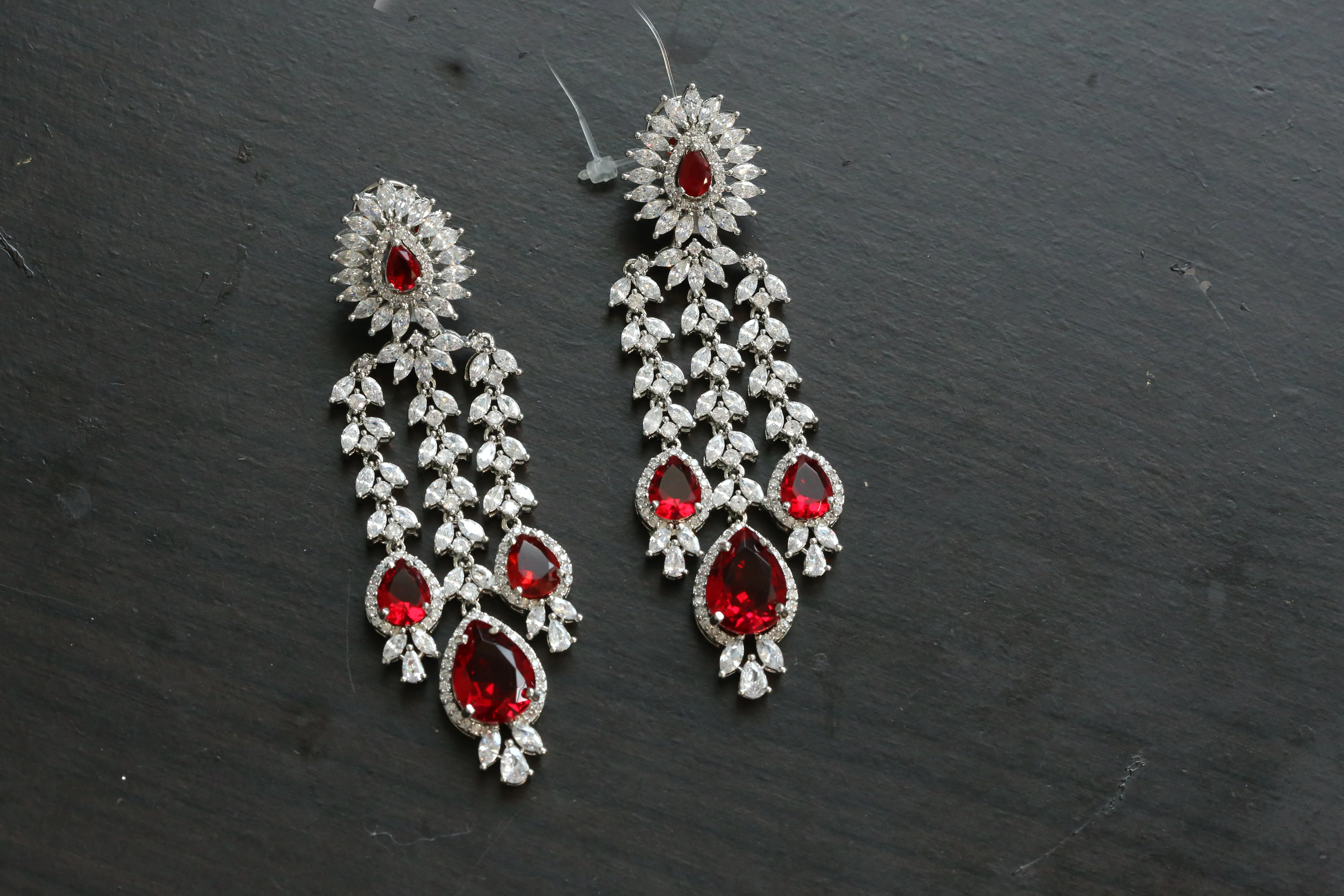 Premium Red & Clear CZ Earrings