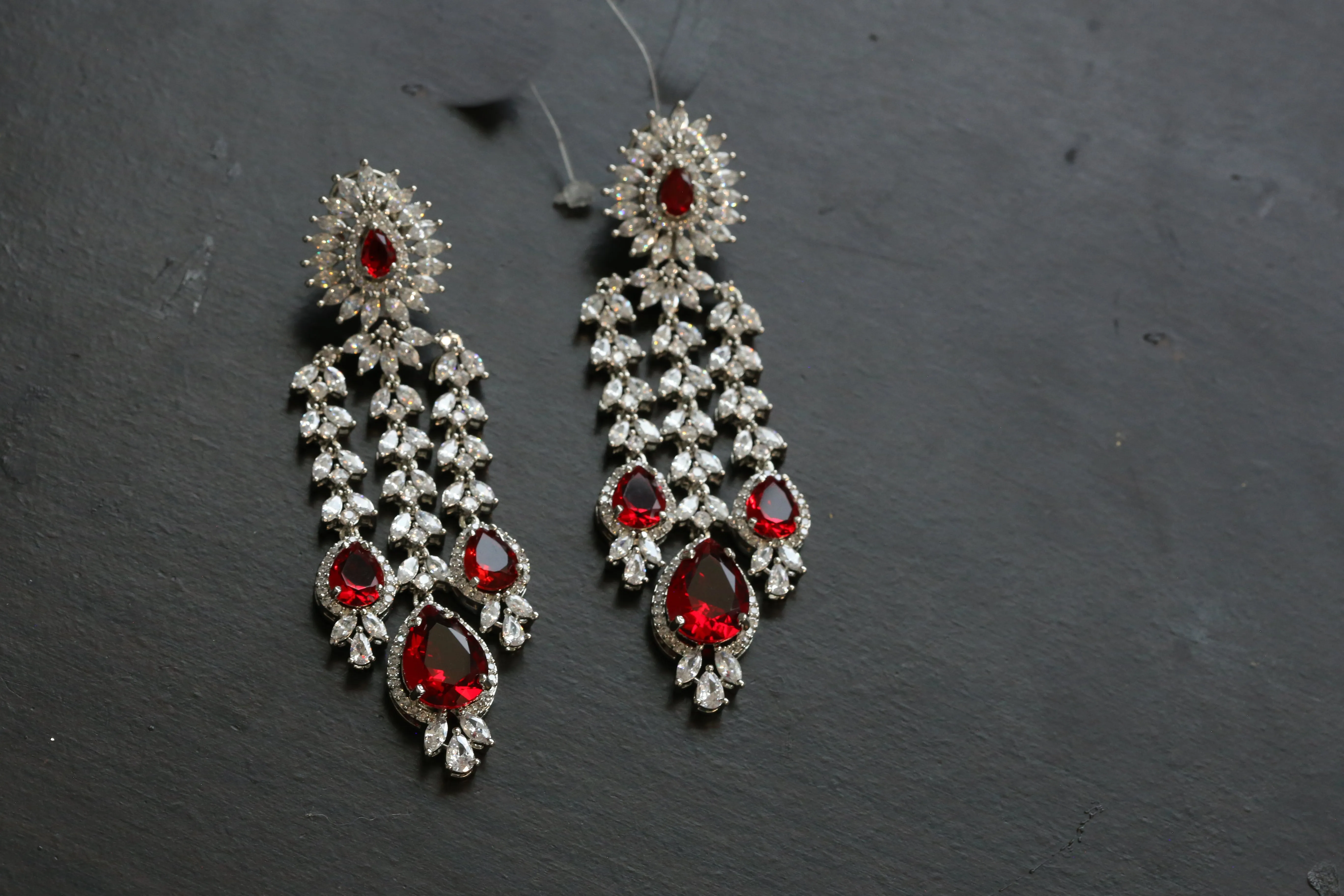 Premium Red & Clear CZ Earrings