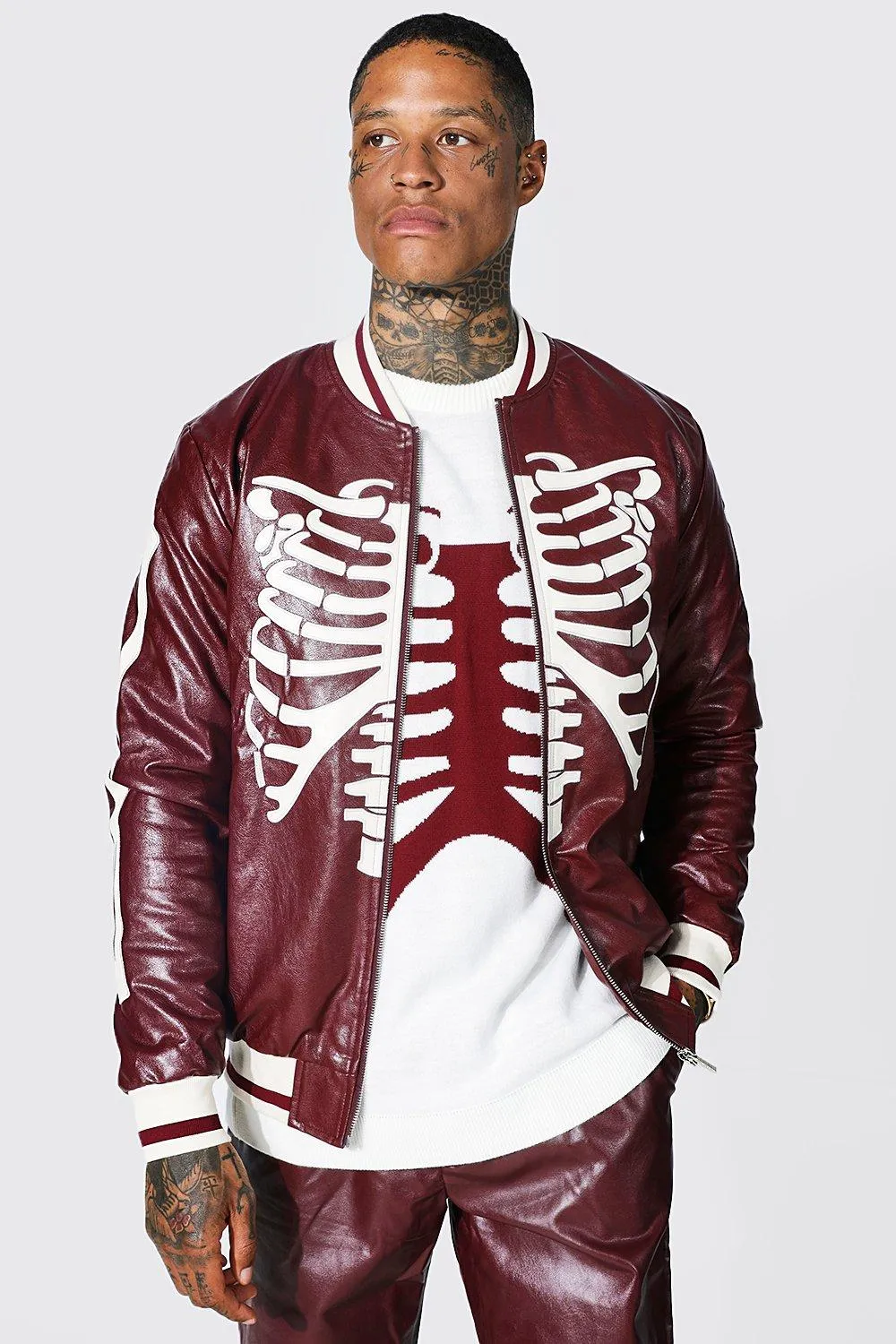 Pu Skeleton Bomber With Pu Badges