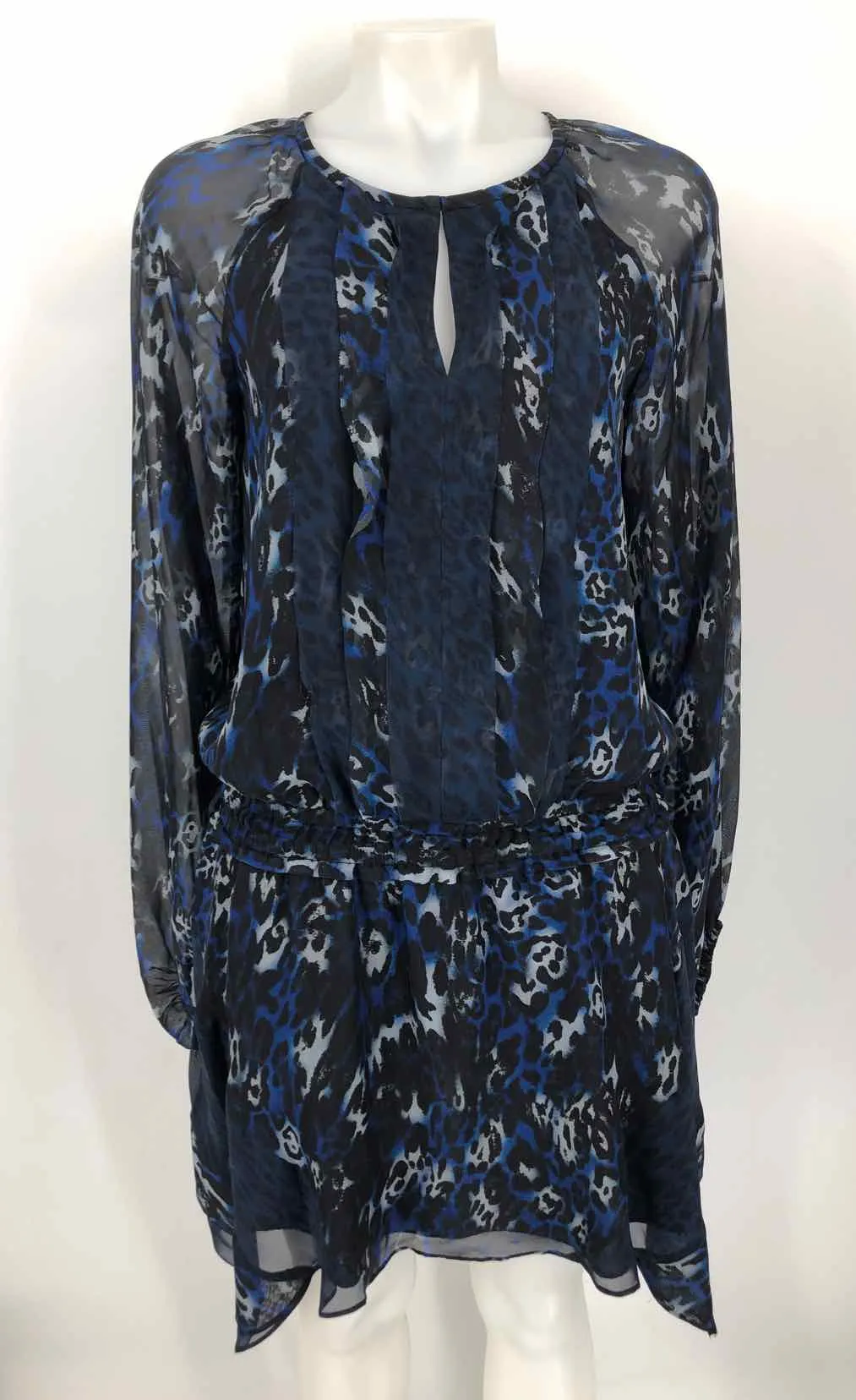 RAMY BROOK Navy Gray Silk Leopard Print Mini Size Petite (S) Dress