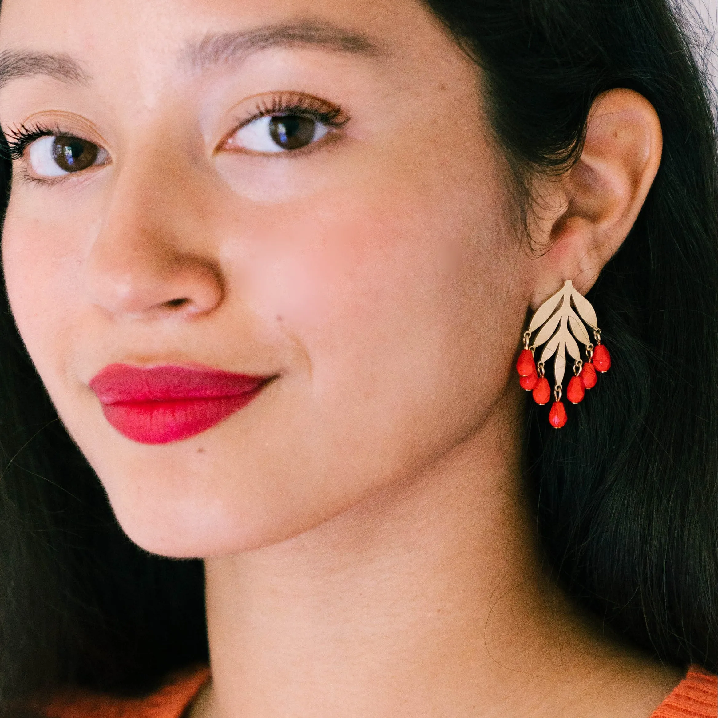 Red Bead Chandelier Studs