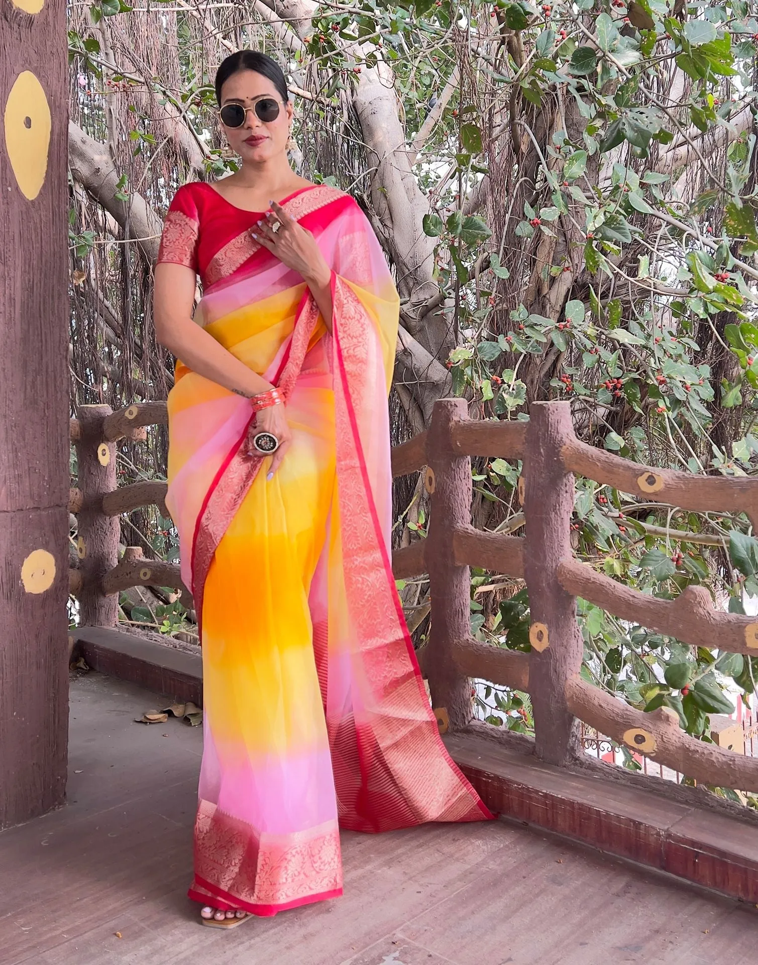 Red Plain Organza Saree