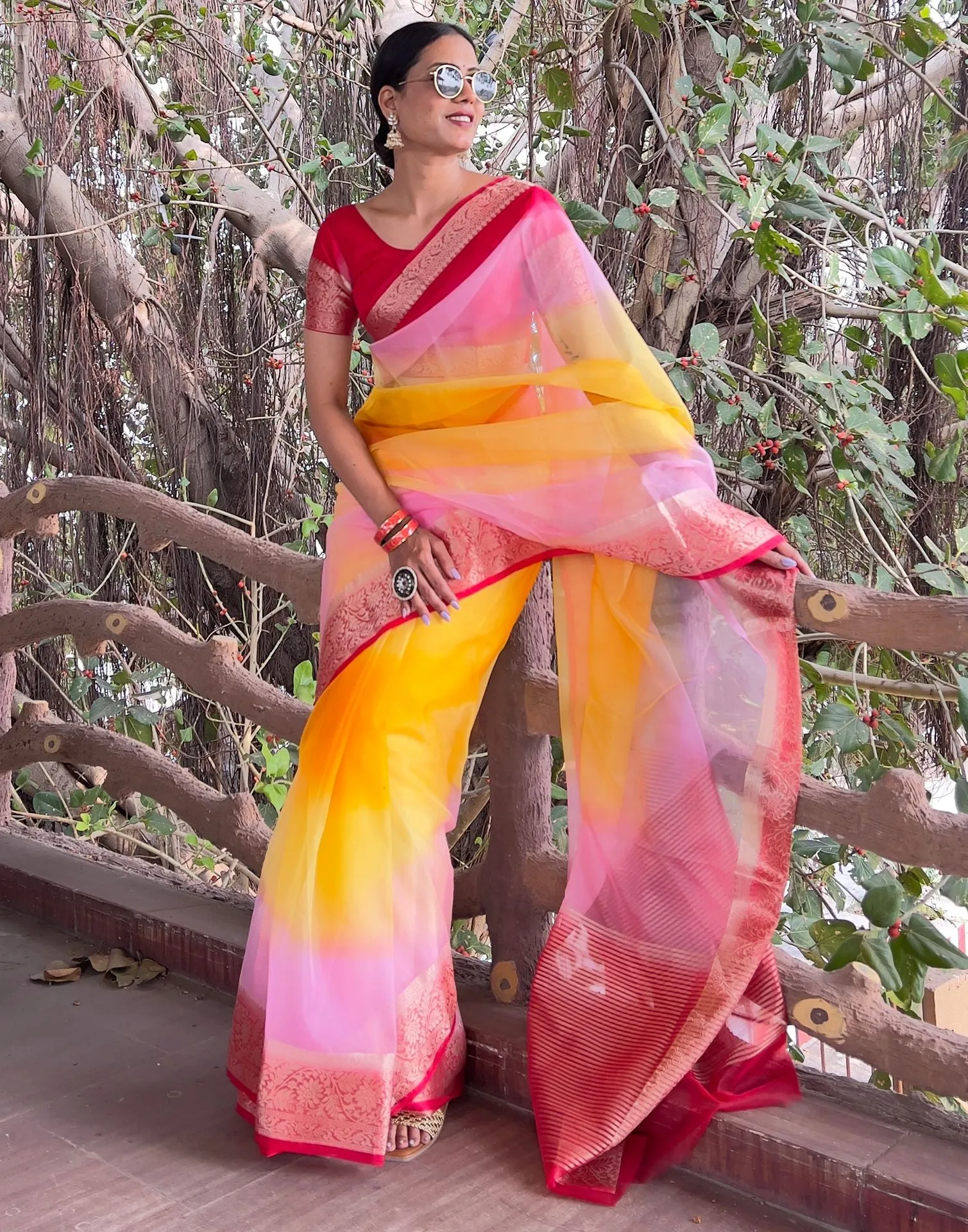 Red Plain Organza Saree