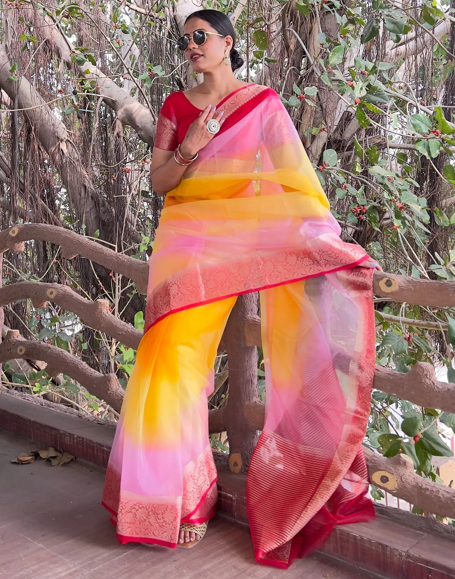 Red Plain Organza Saree