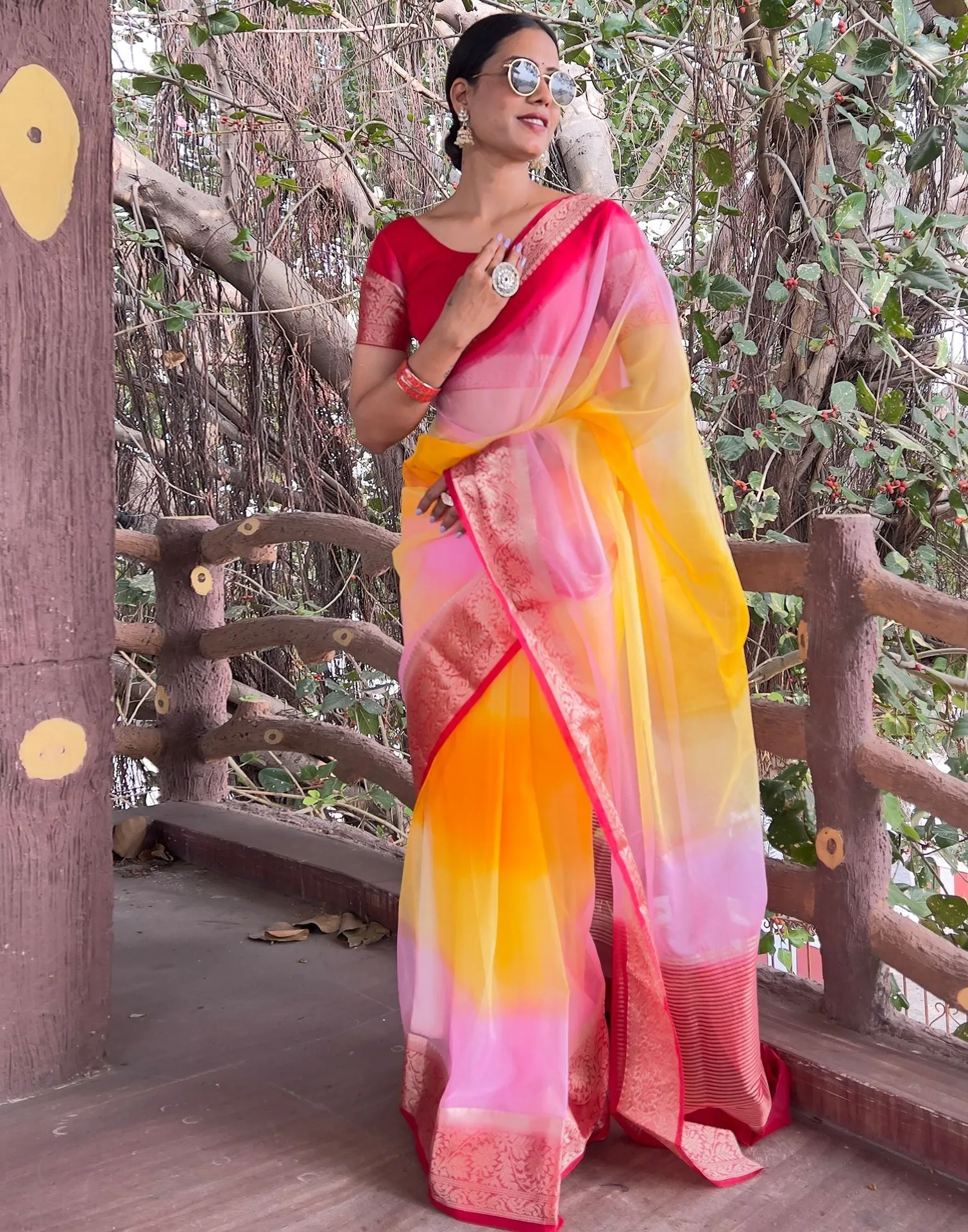 Red Plain Organza Saree