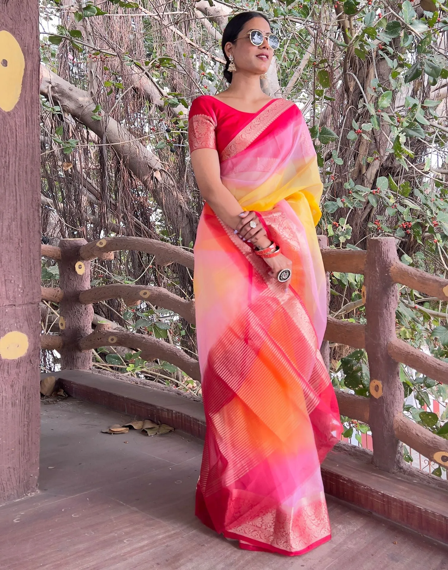 Red Plain Organza Saree