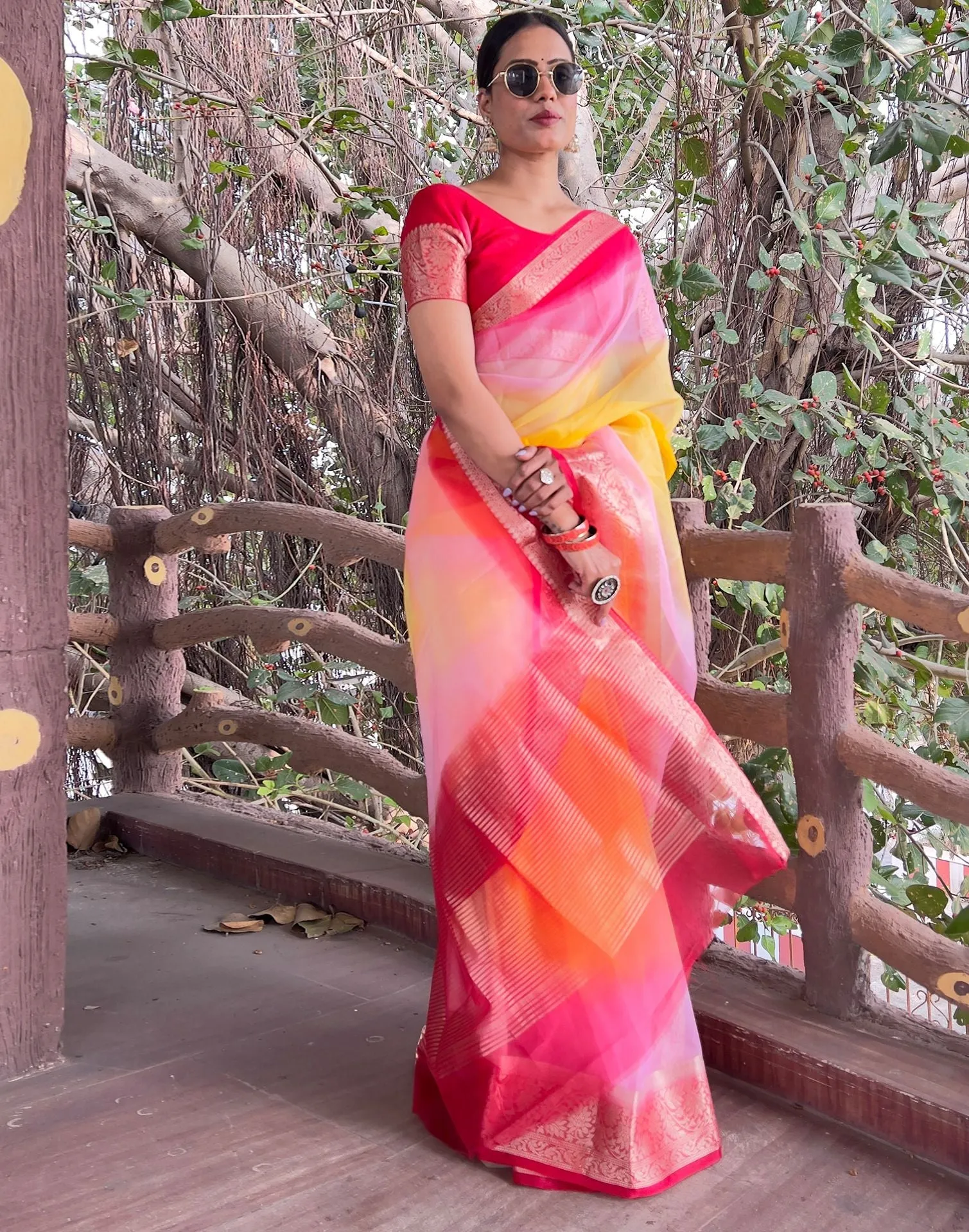 Red Plain Organza Saree