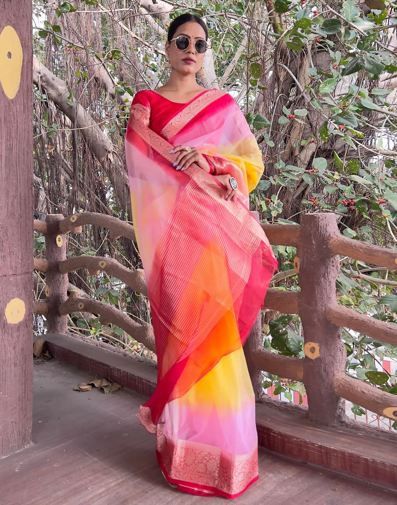 Red Plain Organza Saree