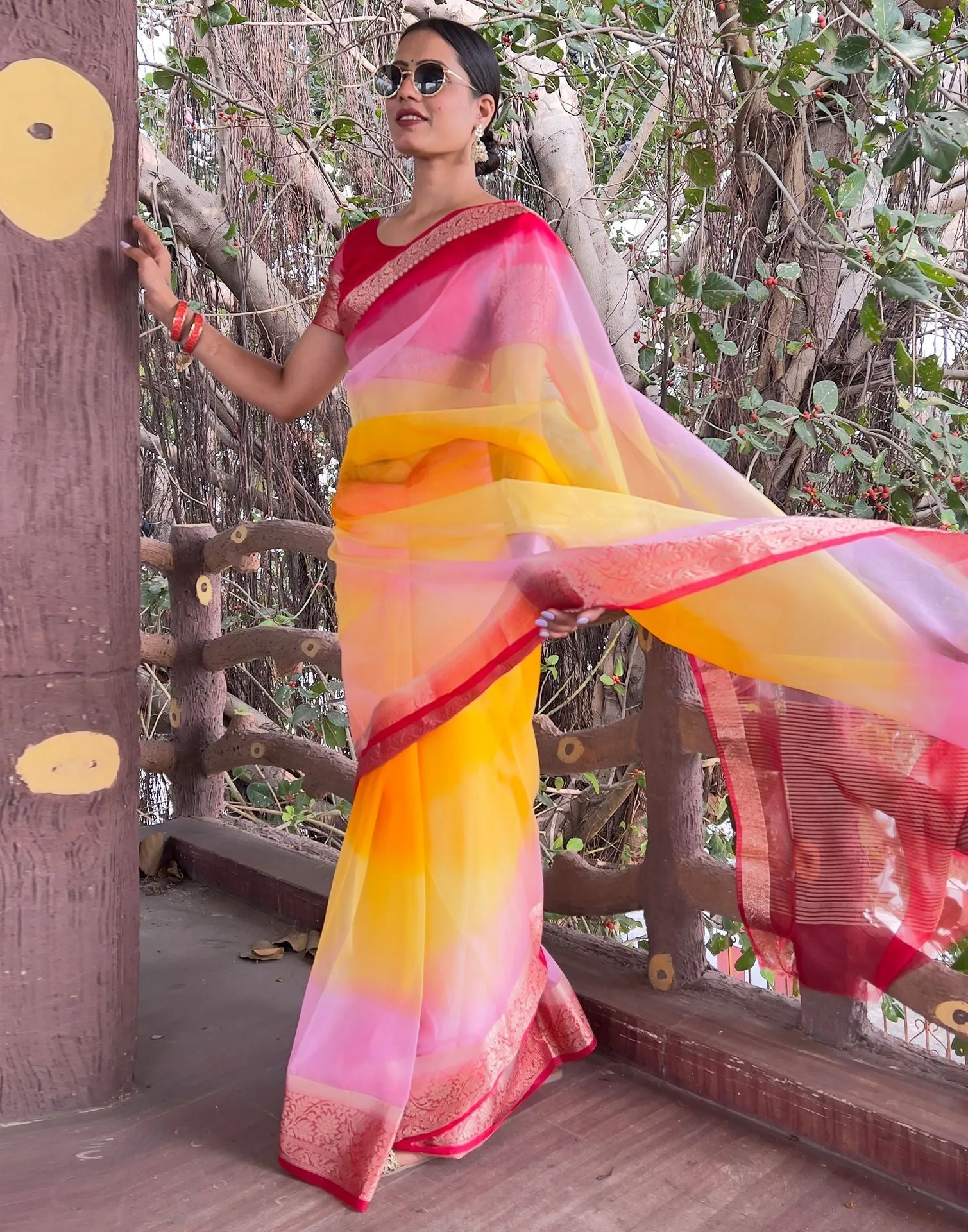 Red Plain Organza Saree