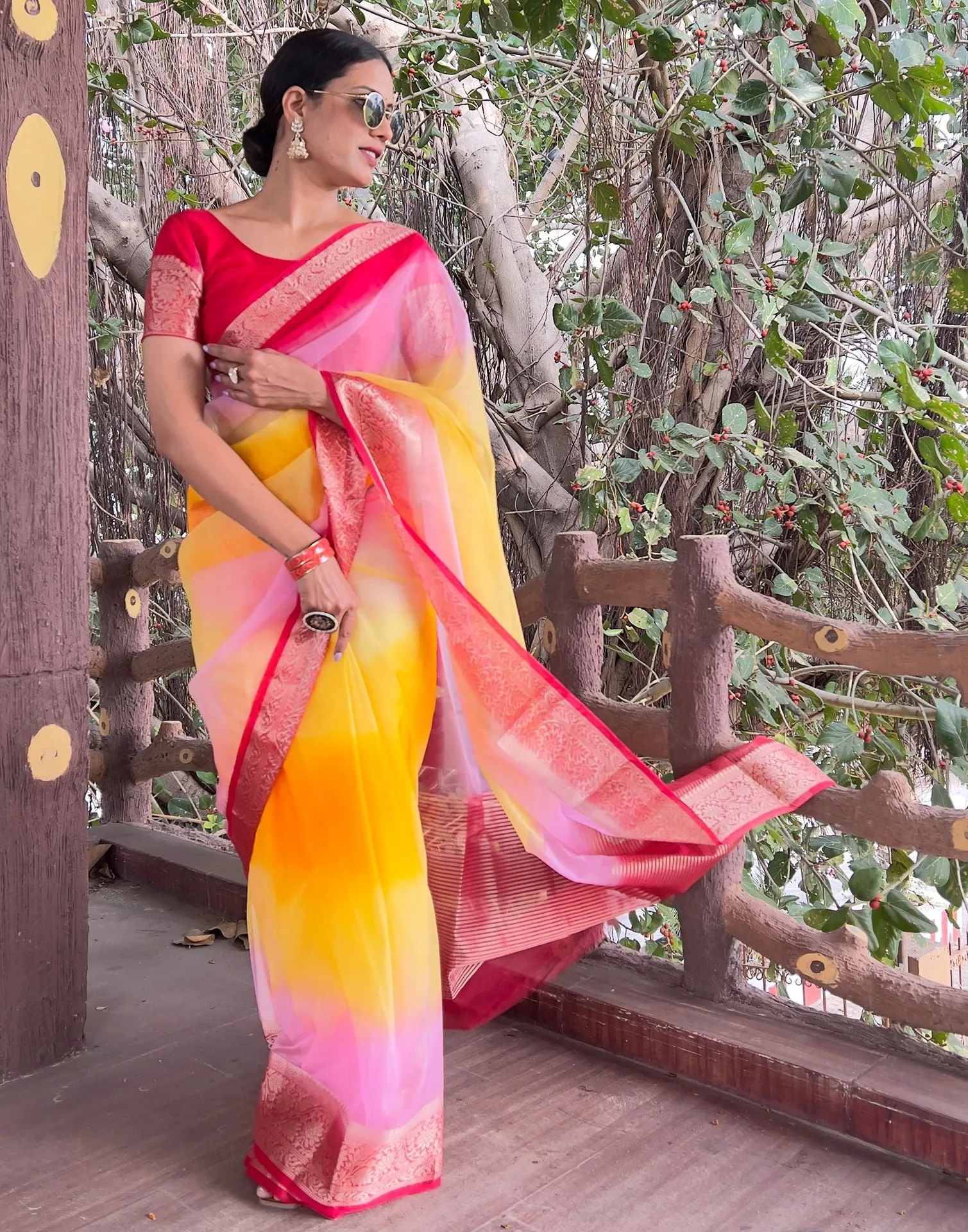 Red Plain Organza Saree