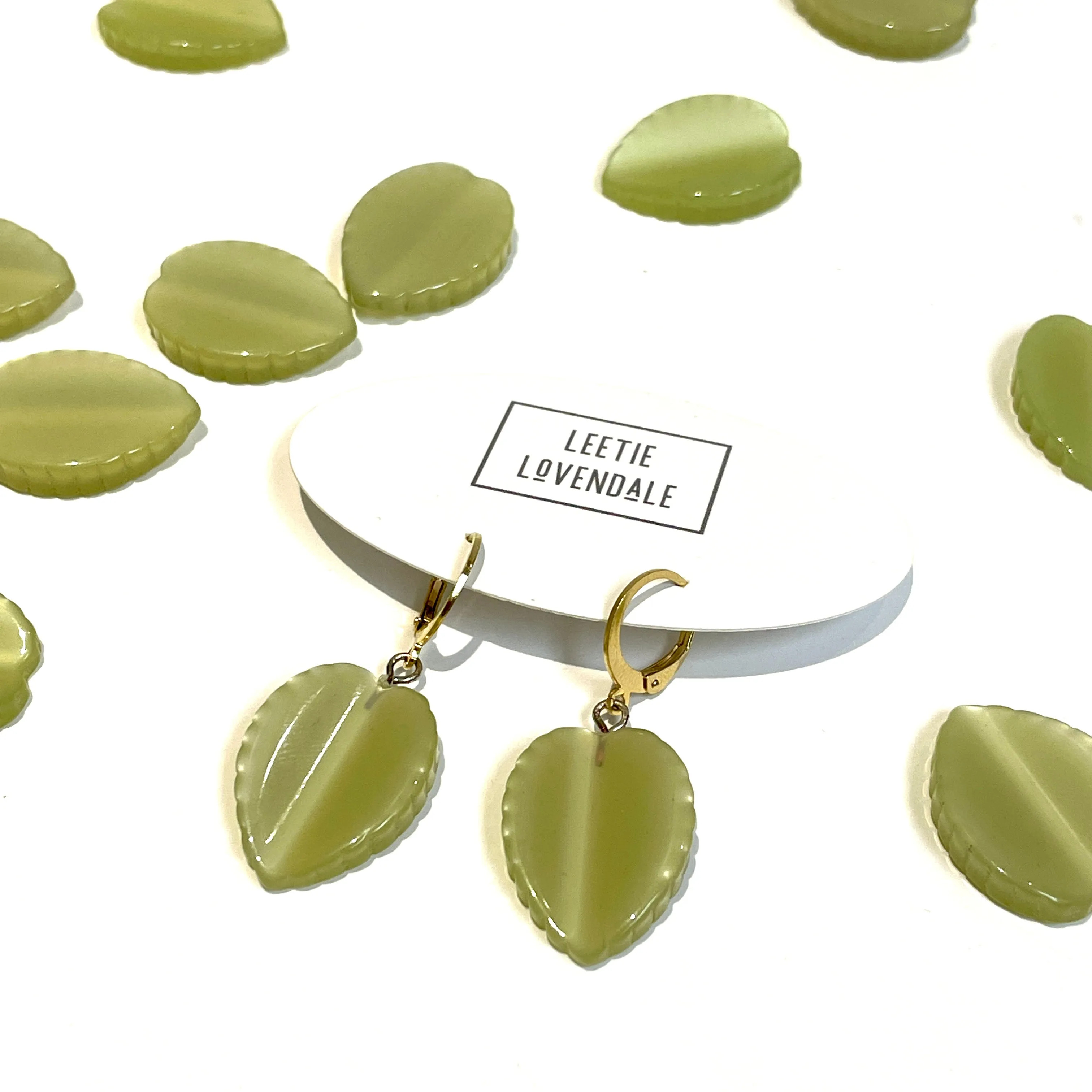 Sage Green Moonglow Leaf Cuff Hoops *