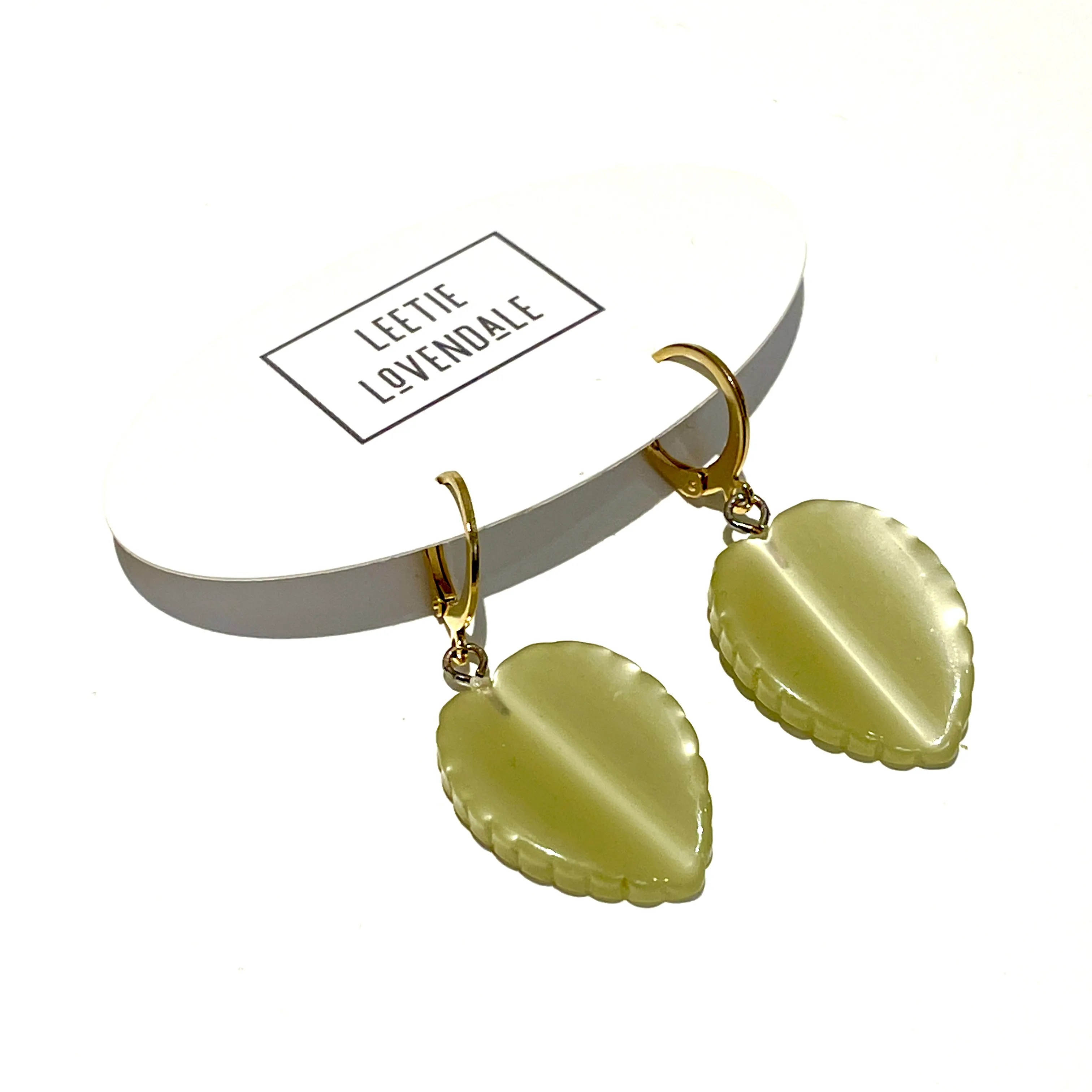 Sage Green Moonglow Leaf Cuff Hoops *