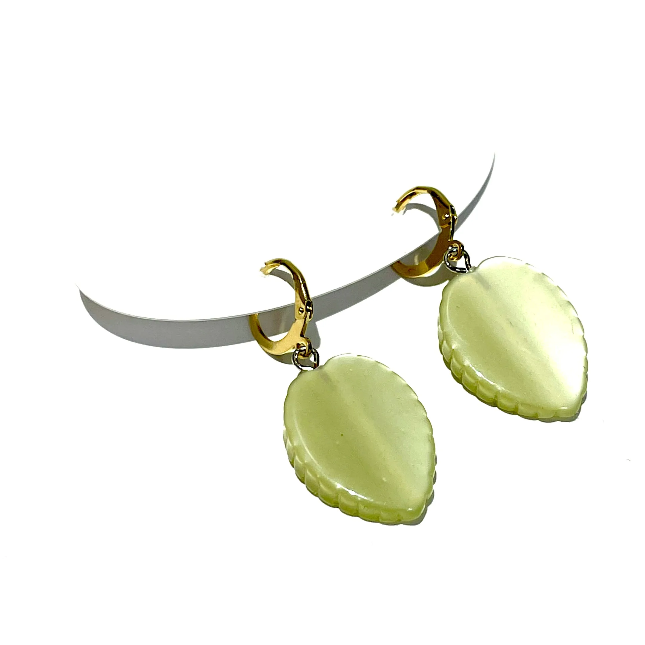 Sage Green Moonglow Leaf Cuff Hoops *