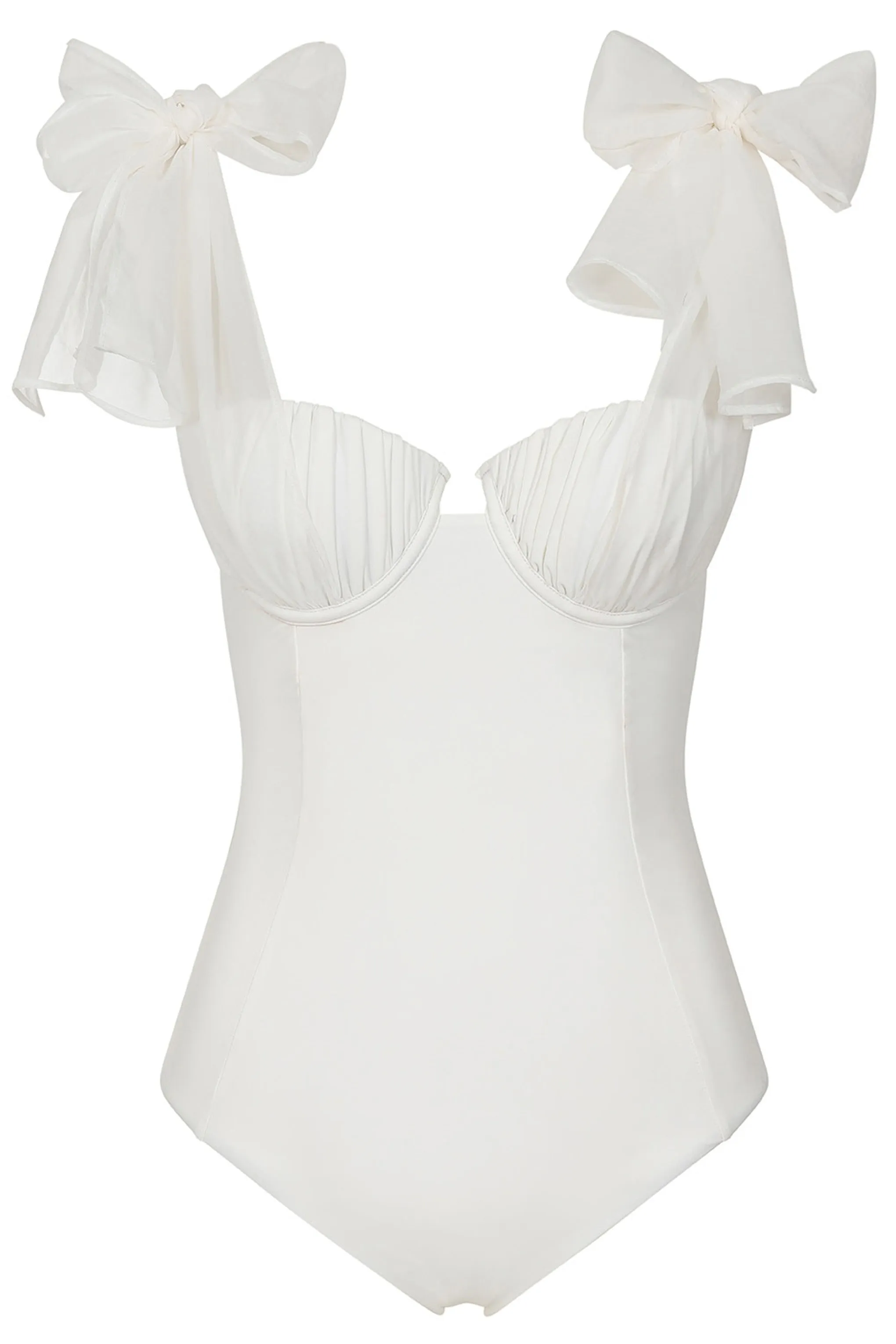 Sheer Bliss | White Swimsuit With Organza Bows