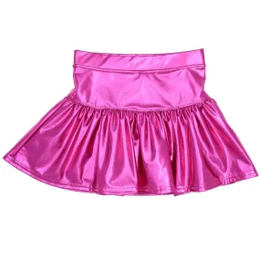 Slick Metallic Gathered Skort - Hot Pink